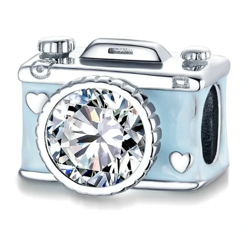 Berloque Câmera Fotografica Resinada Prata 925