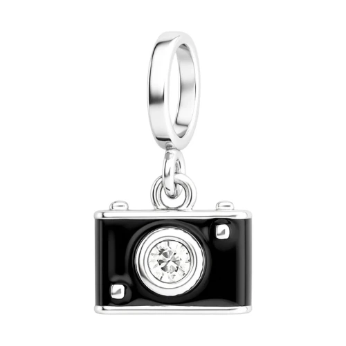 Pingente Berloque Câmera Fotográfica Cravejada Em Prata 925